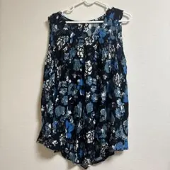 【美品】レディース ノースリーブ トップス 花柄 紺 花