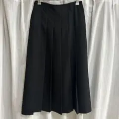ブラック プリーツスカート ミモレ丈 サイドジップ