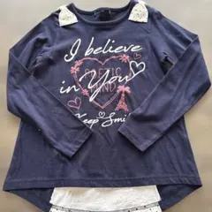 ネイビー 長袖カットソー プリント入り