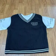 Vネック 半袖Tシャツ 黒と白 メッセージ入り　140㎝