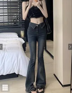 GRL ウエスト折り返しフリンジフレアデニム［Ks003］L