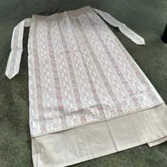 花柄 カフェエプロン 腰巻き ベージュピンク系日本製Japan昭和レトロのサムネイル