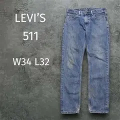 LEVI’S 511 スリム デニムパンツ W34L32 フェード リペア