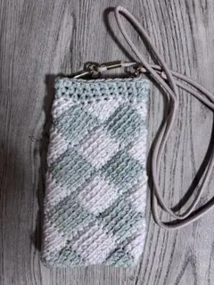 アフガン編みハンドメイドスマホショルダーポシェット