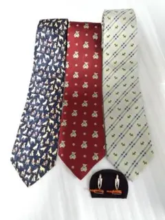 ネクタイ3本セット 犬柄・クリスマス柄・チェック柄デザインカフス