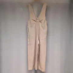 ベージュ Vネックリボンサロペット