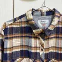 Bershka チェック柄長袖シャツ フランネル ネルシャツ オレンジ×ブルー