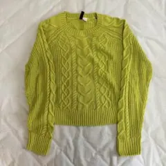 H&M ケーブルニット長袖セーター ライムグリーン