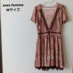 axes femme　ワンピース　半袖　花柄　レース　裾シフォン　Mサイズ