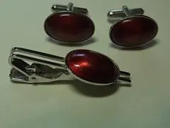 カフスボタン タイピン セット シルバー/ボルドー