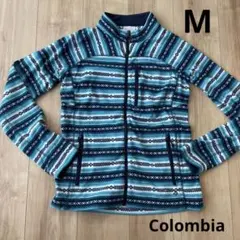 Columbia フリースジャケット M 青系ストライプ