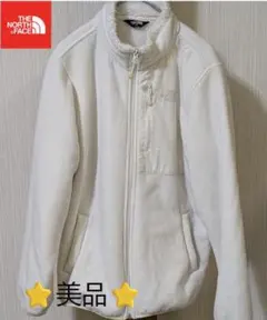 【極美品】ノースフェイス フリースジャケット ホワイト 刺繍ロゴ 160サイズ