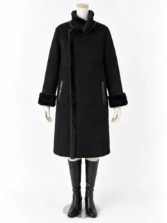 美品 theory セオリー ムートン ロングコート 山羊革 レザー ボア 黒 
