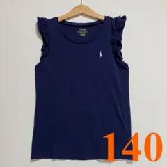 美品 ポロラルフローレン フリル袖 カットソー 140 ネイビー Tシャツ