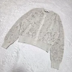 ZARA メタリックスレッド ジャガードニット カーディガン　L