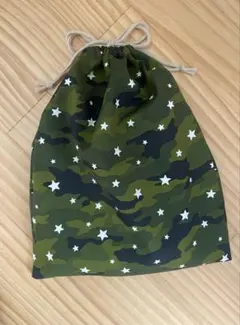 給食セット　迷彩柄 星プリント巾着袋　ハンドメイド