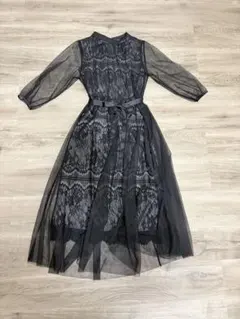 【AIMER】総レース×チュール ロングドレス ブラック 36