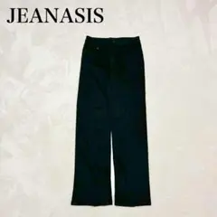【ジーナシス】ブラックデニムパンツ(S)ストレッチ 裾スリット 牛革パッチ 快適
