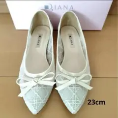 D.IANA ダイアナ フラットシューズ リボン ホワイト アイボリー レース