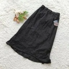 ✨タグ付き✨ ジュンコシマダ (F) フレアスカート エンブロイダリーレース 黒