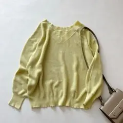 ストラ 和紙ニット プルオーバー サマー ニット イエロー Vネックのサムネイル