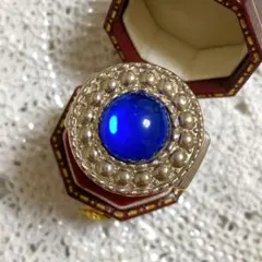 vintage ブルー カボション スプリング リング 指輪 レトロ