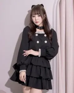 pium フロントリボン チョーカー ティアード ミニワンピース フリル