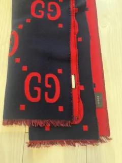GUCCI GGロゴ マフラー ネイビー/レッド
