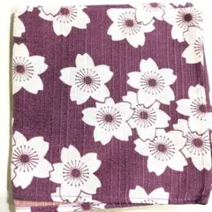 【美品】刺し子布 桜花柄 紫とピンク　和柄　ハンカチ　布巾