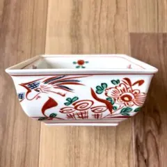 橘吉 たち吉 赤絵花鳥角深鉢 陶磁器 大鉢 和食器 四角鉢 大皿 角皿
