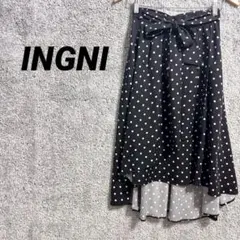 362 イング　ひざ丈・ロングフレアスカート　巻きスカート　ドット　水玉　白黒