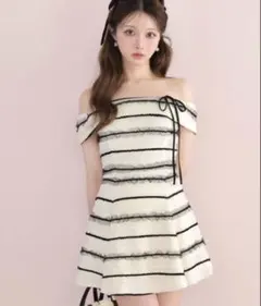 ワンピース M me eme Cherie ribbon border knit mini M me eme Cherie ribbon border knit mini - メルカリ