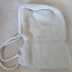 クリーム色 リブ編み フード付きニット帽