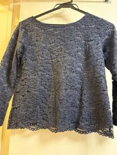 ネイビー レース 花柄 長袖 トップス　オペークドットクリップ