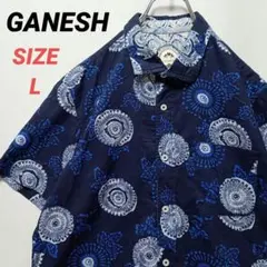 GANESH　ガネーシュ　アロハシャツ　花柄　メンズ　L　ネイビー　総柄のサムネイル
