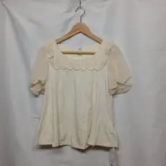 ミニマムミニマム ブラウス M 白 レース スカラップ パフスリーブ L2879