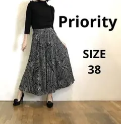 プライオリティ Priority プリーツシフォンガウチョワイドパンツ 38 黒
