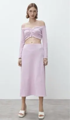 ZARA ソフトAラインミディスカート　Sサイズ　ライラックカラー