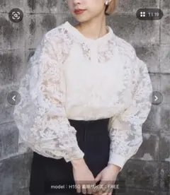 tiptop 総刺繍バンドカラーレースブラウス