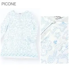 美品 PICONE 司祭 モチーフ リネン混 プリントブラウス シャツ 38のサムネイル