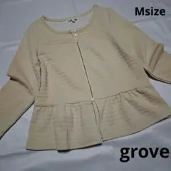 grove アイボリー ジップアップ ペプラムジャケット　　 七分袖