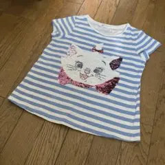 H&M 女の子 マリー ディズニー スパンコール 半袖Tシャツ 水色 130cm