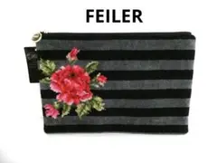廃盤品【FEILER】薔薇柄ストライプ　ポーチ　Lサイズ