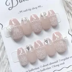 ネイルチップ　量産型　韓国ネイル　フレンチガーリー　レース　薔薇