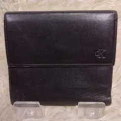 calvin klein レザー 折財布 がま口 ブラック