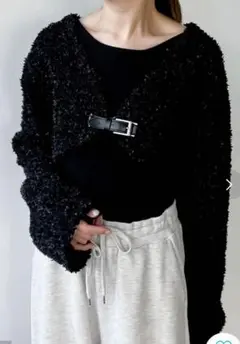 リエディリボンテープヤーンベルトデザインショート丈ボレロ （ブラック）