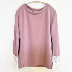 新品タグ付き【神戸レタス】袖口レース 長袖ニットソー トップス ピンク Mサイズ