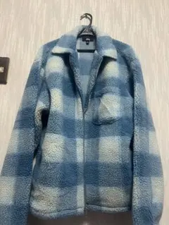 フリース ジップアップジャケット 青と白チェック