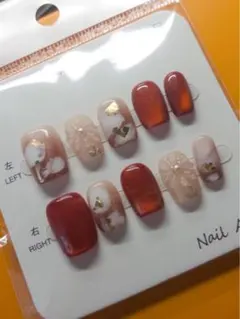 花柄ゴールド装飾ネイルチップ