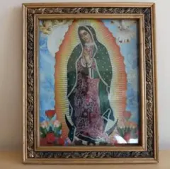 メキシコ 聖母マリア グアダルーペの聖母 アートポスターヴィンテージフレーム入り